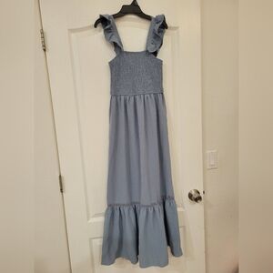 NO COMMENT size M Dusty Blue Dress Maxi Long Womens Ruffle Sleeve